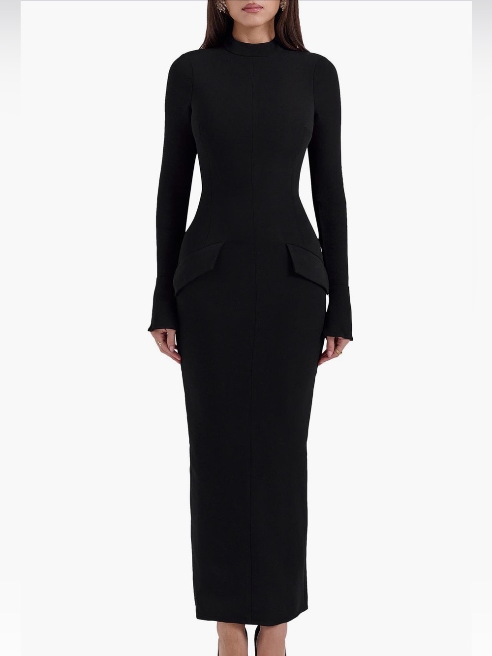 House of CB Black Long-Sleeve Tailored Bodycon Maxi Dress